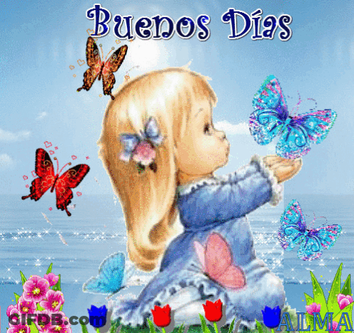 Buenos Dias Sign In Blue Letters GIF