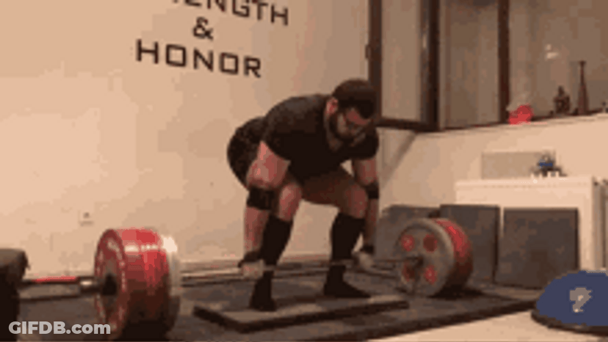 Buffed Man Doing Deadlift Workout GIF
