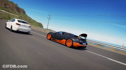Bugatti Veyron Driving Down Road With White Car GIF