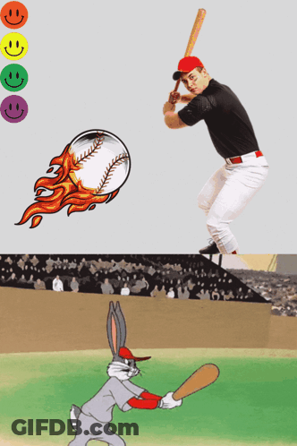 Bugs Bunny And Baseball Player With Smiley Faces GIF