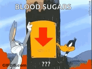 Bugs Bunny And Daffy Duck Standing Next To Blood Sugars Sign GIF
