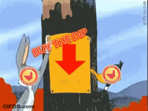 Bugs Bunny And Duck Holding Buy The Dip Sign GIF