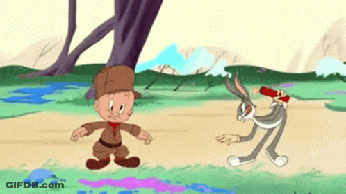Bugs Bunny And Elmer Fudd Standing Together GIF