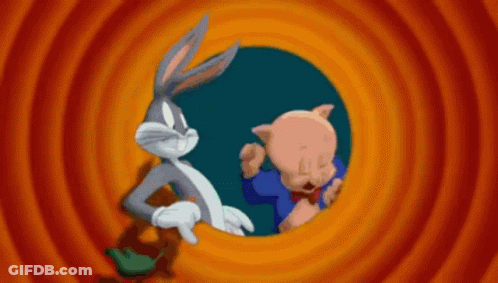 Bugs Bunny And Porky Pig Are Looking Out Of A Hole GIF