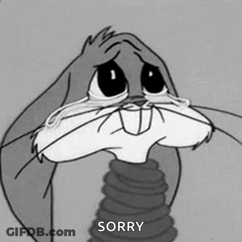 Bugs Bunny Crying Black And White Sorry GIF