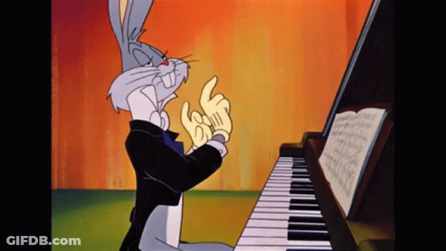 Bugs Bunny Falling Ears While Playing Piano GIF
