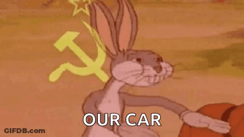 Bugs Bunny From Looney Tunes Is Holding A Basketball In Front Of A Hammer And Sickle Symbol . GIF