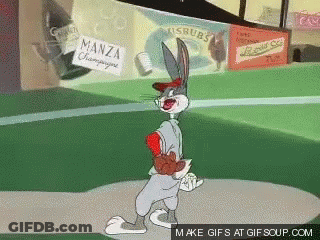 Bugs Bunny Holding Baseball Glove With Looney Tunes Logo GIF