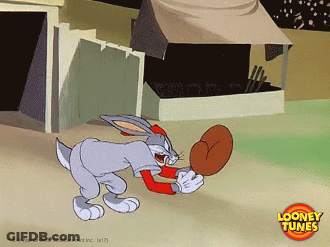 Bugs Bunny Holding Baseball Glove With Looney Tunes Logo GIF