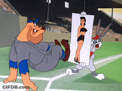Bugs Bunny Holding Picture Of Woman In Bathing Suit GIF