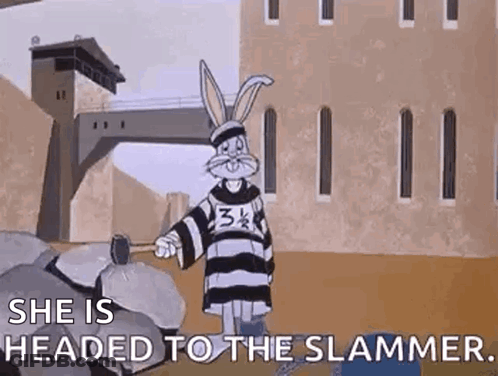 Bugs Bunny In Prison Uniform Holding Hammer GIF