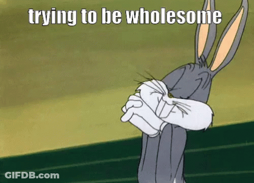 Bugs Bunny Is A Cartoon Character That Is Trying To Be Wholesome And Making A Face . GIF