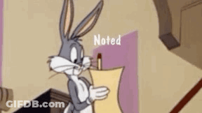 Bugs Bunny Is Holding A Piece Of Paper With A Pen In His Mouth . GIF