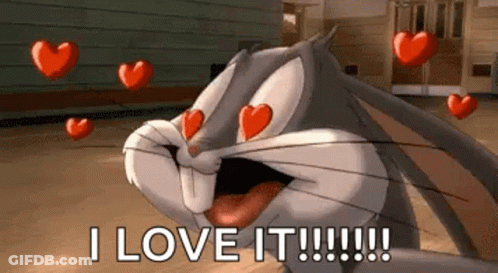 Bugs Bunny Is Holding Hearts In His Eyes And Saying `` I Love It ! '' GIF