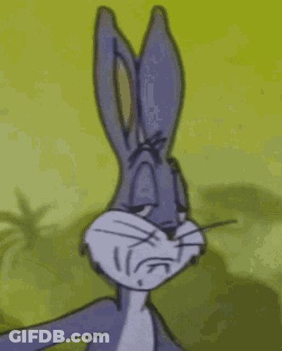 Bugs Bunny Is Making A Sad Face With His Eyes Closed And His Ears Up . GIF