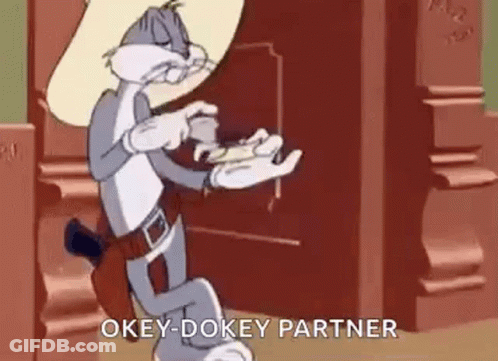 Bugs Bunny Is Wearing A Cowboy Hat And Holding A Gun And Keys . GIF