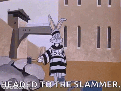 Bugs Bunny Is Wearing A Jail Uniform And Holding A Hammer In A Cartoon . GIF