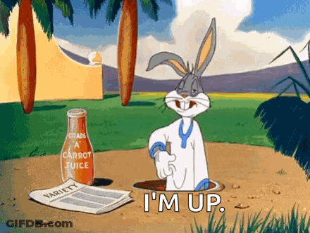 Bugs Bunny Next To Carrot Juice Bottle GIF
