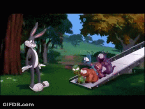 Bugs Bunny Next To Slide With Characters GIF