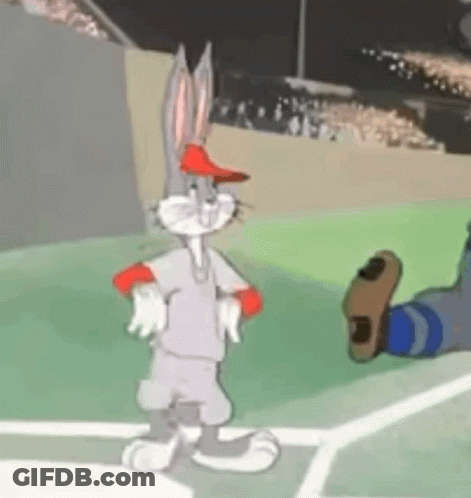 Bugs Bunny On Baseball Field With Cap And Gloves GIF