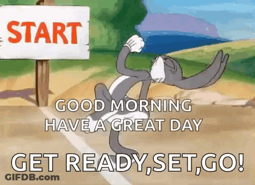 Bugs Bunny Running In Front Of Good Morning Sign GIF