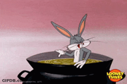 Bugs Bunny Sitting In Soup Pan GIF