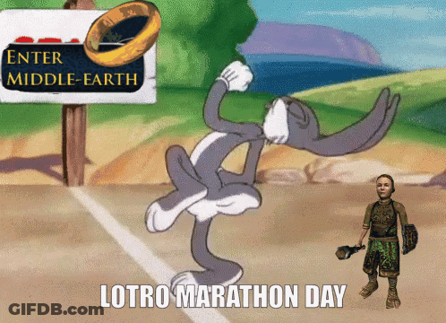 Bugs Bunny Standing Before Enter Middle-Earth Sign GIF