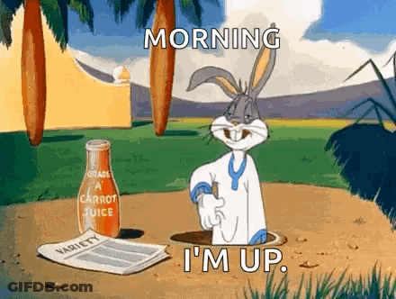 Bugs Bunny Standing In Hole Next To Carrot Juice GIF