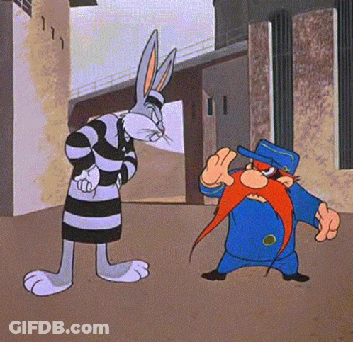 Bugs Bunny Standing Next To Man In Prison Uniform GIF