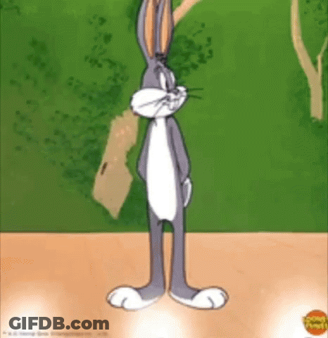 Bugs Bunny Standing On Wooden Floor Green Background GIF