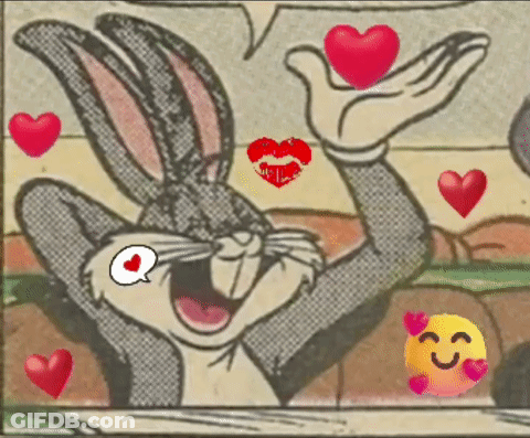 Bugs Bunny Surrounded By Hearts And Kiss GIF