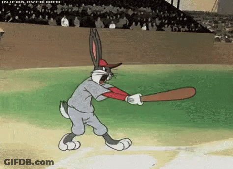 Bugs Bunny Swinging Baseball Bat At Ball GIF
