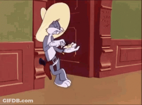 Bugs Bunny Wearing Cowboy Hat Holding Bread GIF