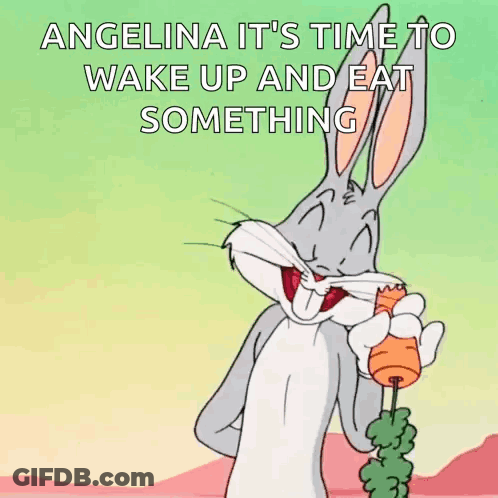 Bugs Bunny With Carrot Tells Angelina Wake Up GIF