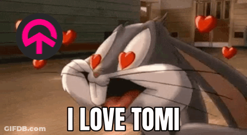 Bugs Bunny With Hearts In His Eyes And The Words I Love Tomi Below Him GIF