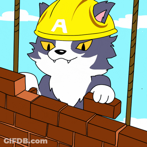 Build The Wall Cat Laying Bricks Cartoon GIF