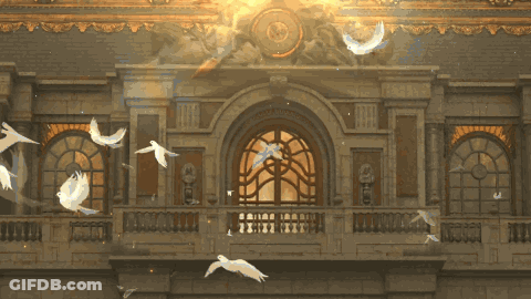 Building With Balcony And Clock GIF