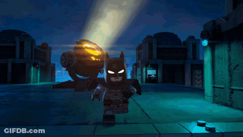 Building With Batman Statue Saying Justice League GIF