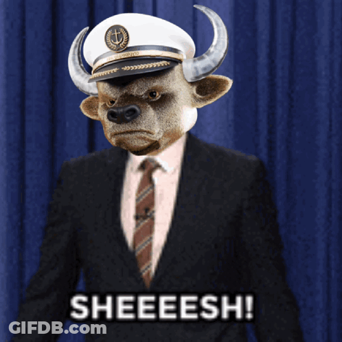 Bull Head Man In Captain Hat Saying Sheeesh GIF