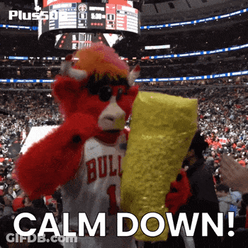 Bull Mascot Says Calm Down In Front Of Crowd GIF