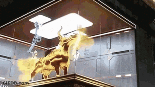 Bull Statue In Glass Case With L GIF