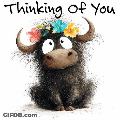 Bull With Flowers In Hair Thinking Of You GIF