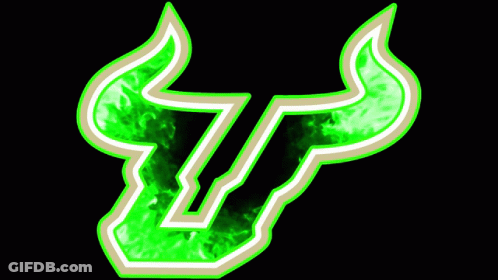 Bull With Glowing Green And White Horns On Black GIF