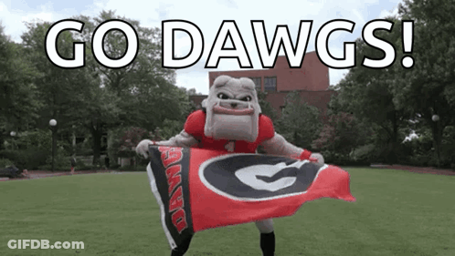 Bulldog Mascot Holding Georgia Flag GIF