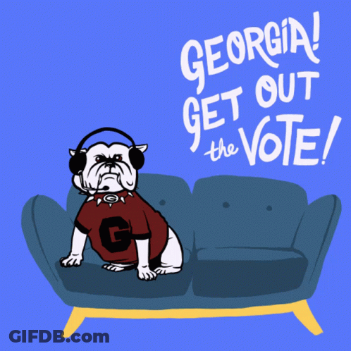 Bulldog Wearing Headphones With Georgia Get Out The Vote GIF