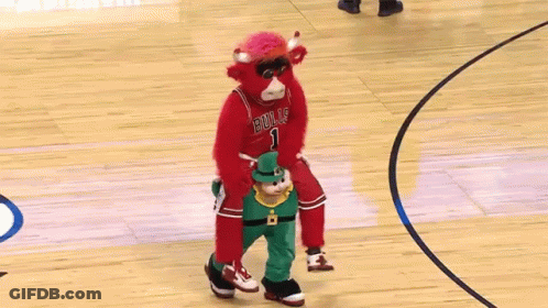 Bulls Mascot Carrying Leprechaun GIF
