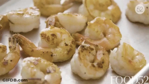 Bunch Of Shrimp On Pan Saying Foods52 GIF