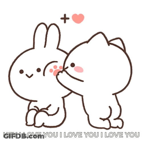 Bunny And Cat Kissing Saying Hey I Love You GIF
