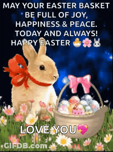 Bunny And Easter Basket Of Eggs GIF