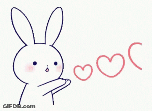 Bunny Blowing Three Hearts GIF
